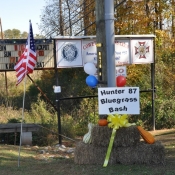 The sign and decorations at the entrance of the VFW.